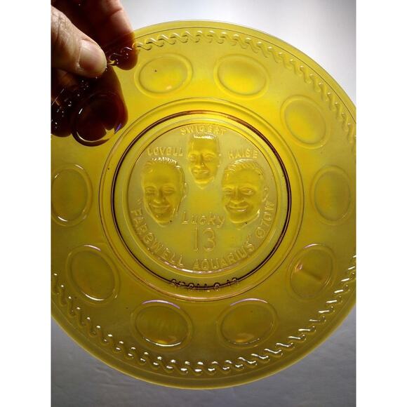 Vintage Carnival Glass Amber Apollo 13 Space Astronaut Plate Wheaton Glass NASA - Picture 2 of 4